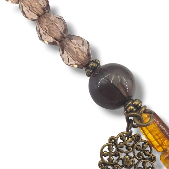 Cookie Lee Beaded Long Necklace Molded Acrylic Root Beer Taupe Brown Neutrals - Picture 4 of 10
